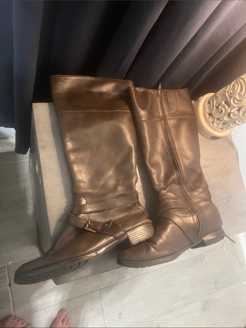 Ralph Lauren Dark Brown Leather Knee-High Riding Boots